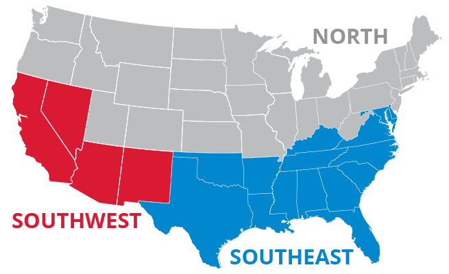 HVAC Regional Regulatory Differences on a map of the US